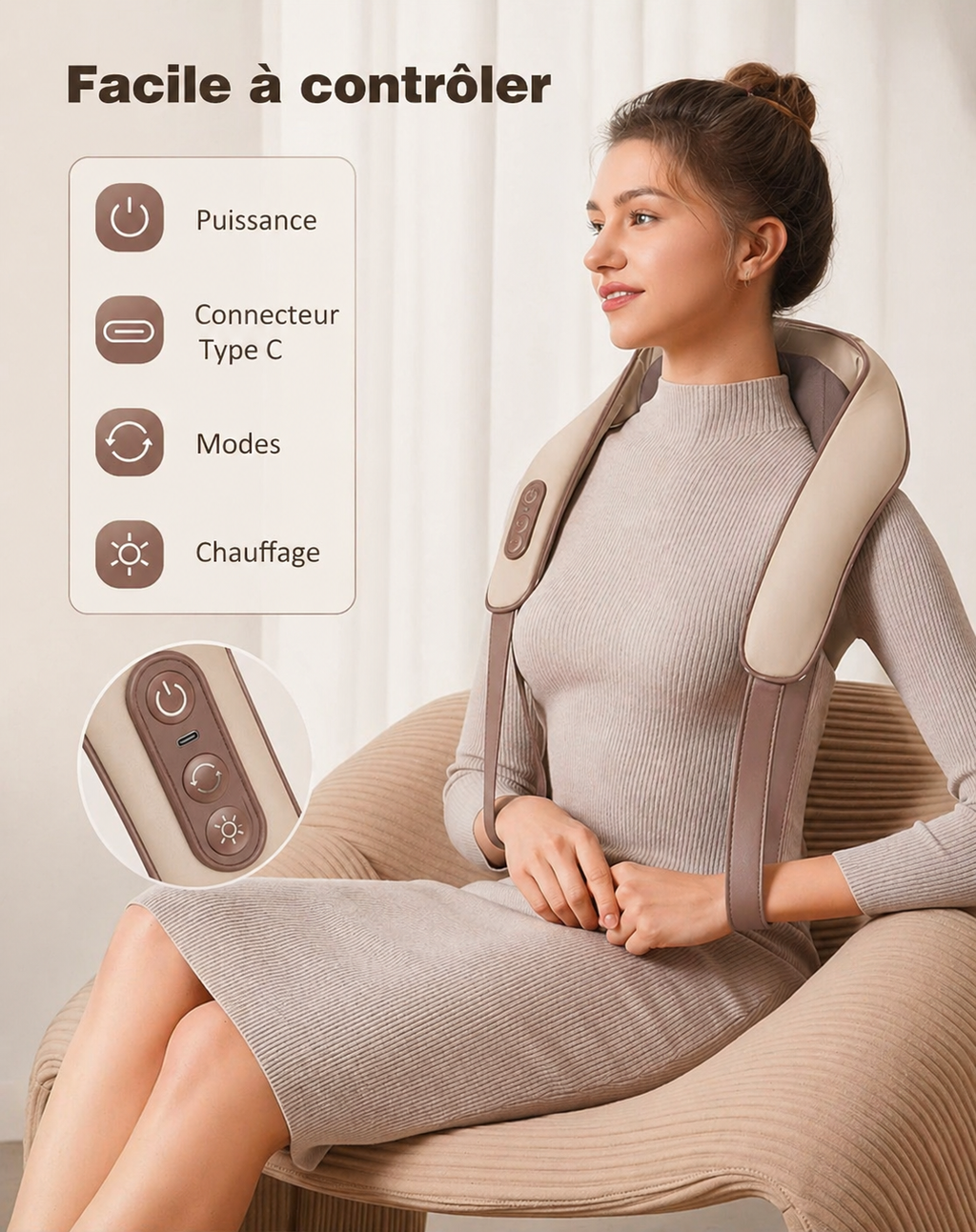 Masseur Cervical Shiatsu Infrarouge - Soulage en 10 minutes
