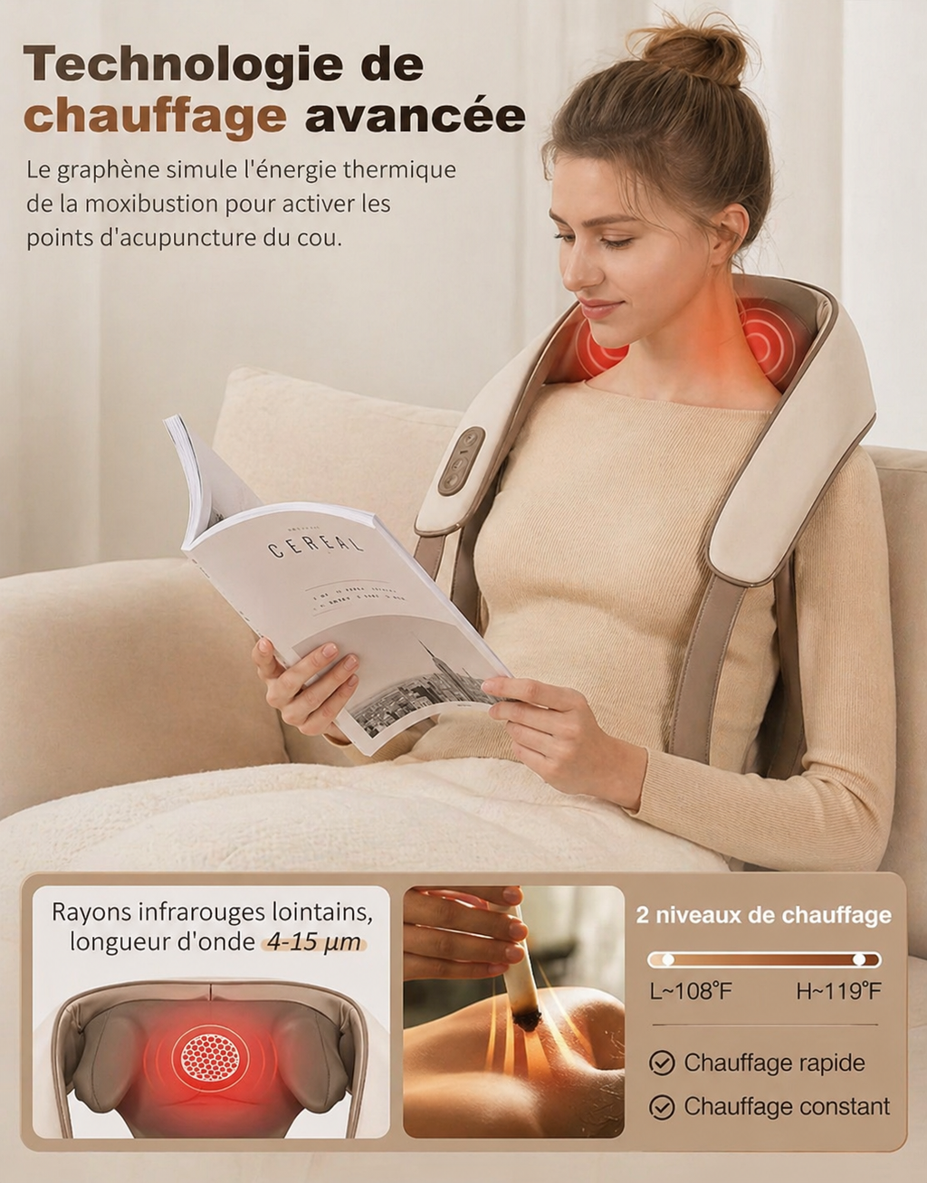 Masseur Cervical Shiatsu Infrarouge - Soulage en 10 minutes